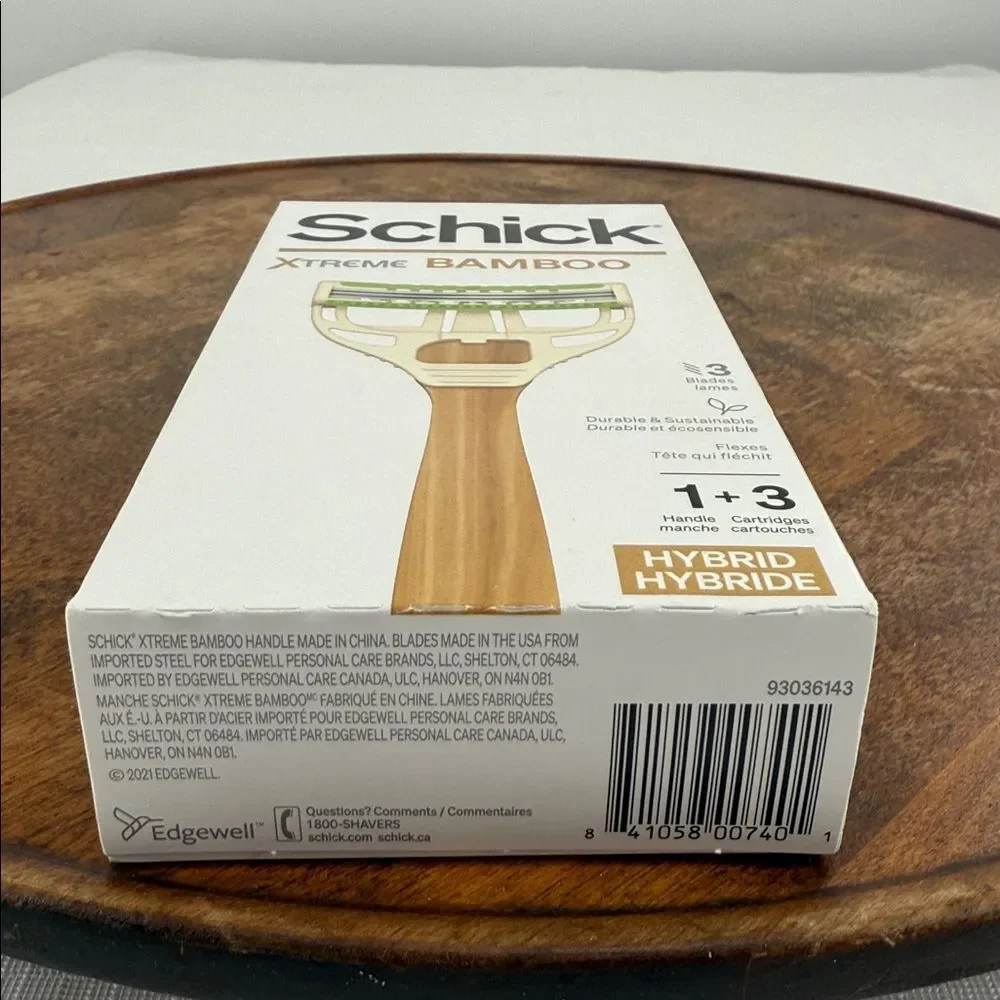 Schick Xtreme Bamboo Razor Handle + 3 Cartridge Refills 3 Blades Sustainable